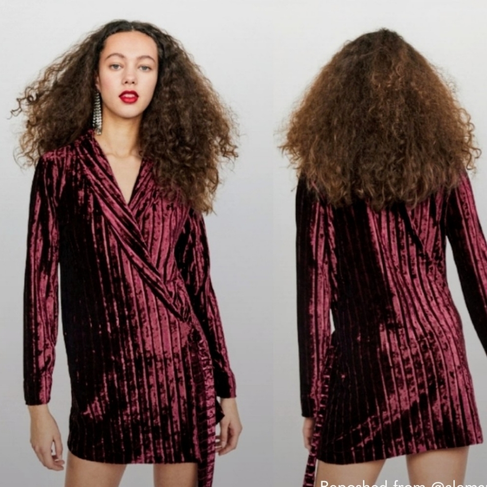 ZARA - Velvet Faux Wrap Dress